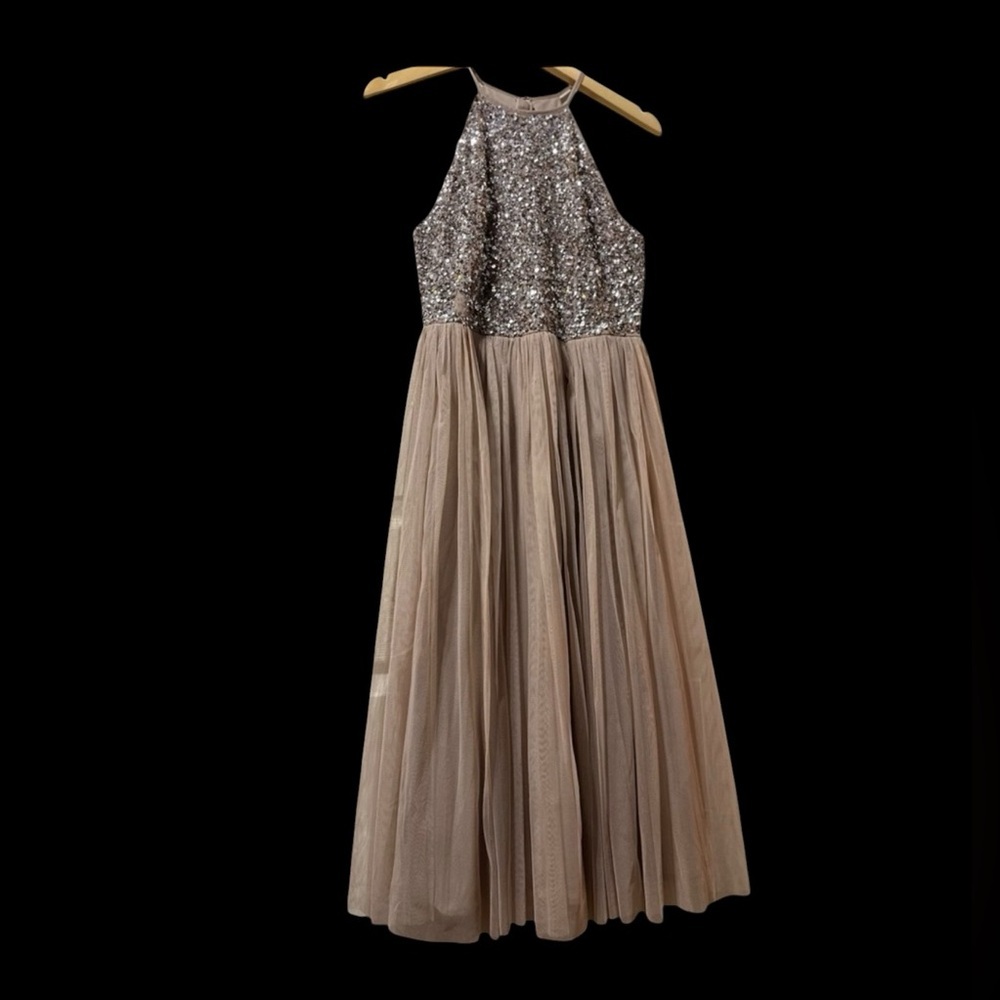 Prom dress Maya Deluxe Womens Gown Gold Sequins and Toll bottom Size Small - Picture 12 of 12